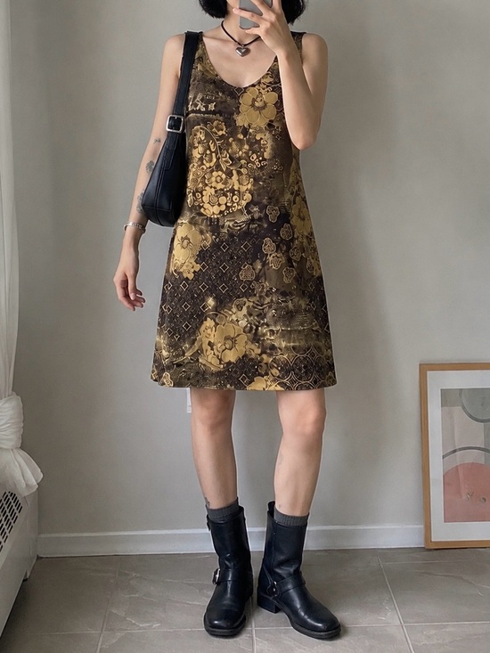 Dresses & Skirts - Vintage Marie Claire Whimsical Gold Brown Dress
